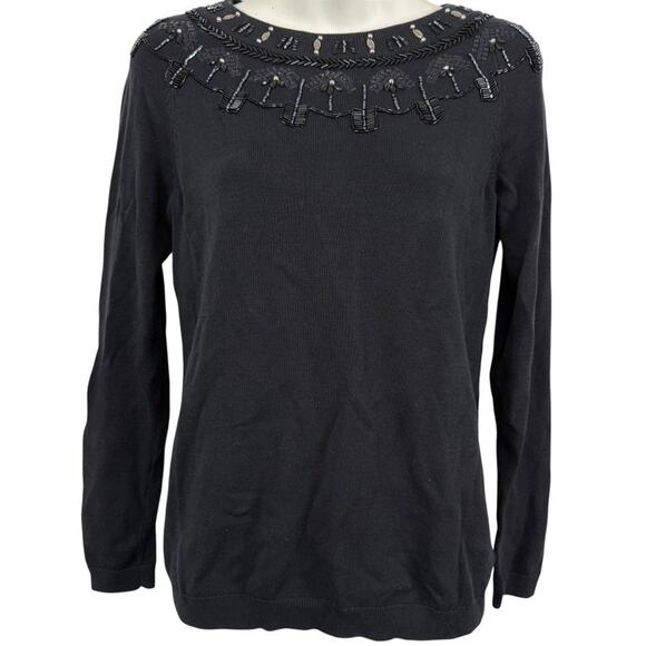 RSVP by Talbots Beaded Black Sequin Special Occasion Sweater Evening Holiday S P - Picture 1 of 16